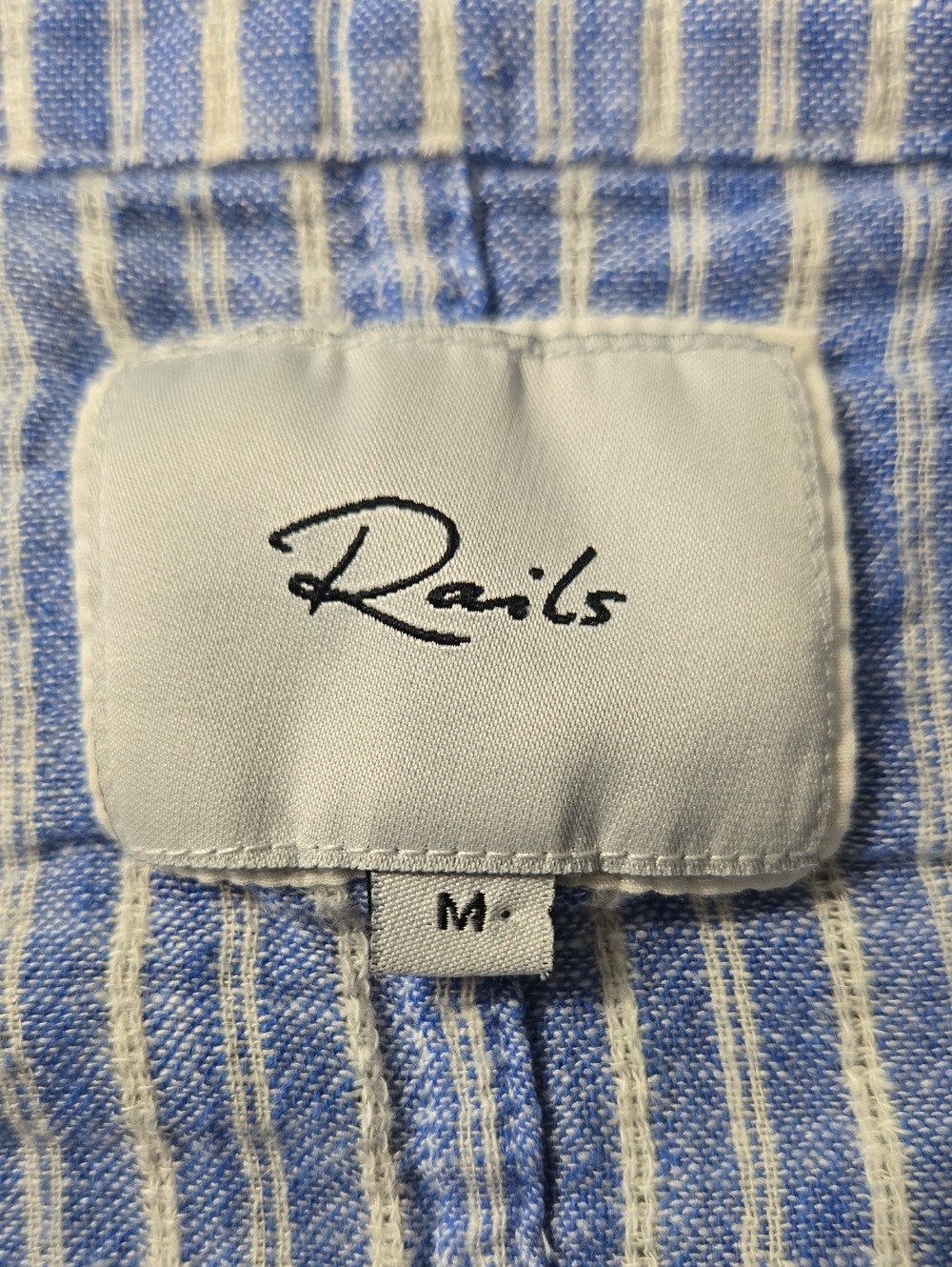RAILS Sloane Azure Striped Blue Tie-Front Button Up V-Neck Blouse Sz Medium - Picture 9 of 10